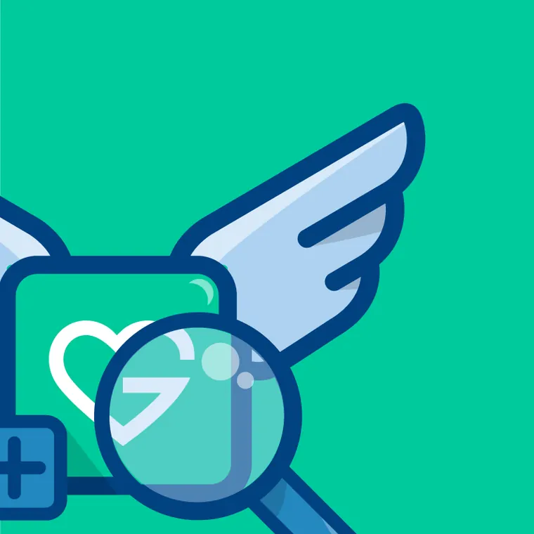 Impact GoGo app icon: a winged magnifier over a heart